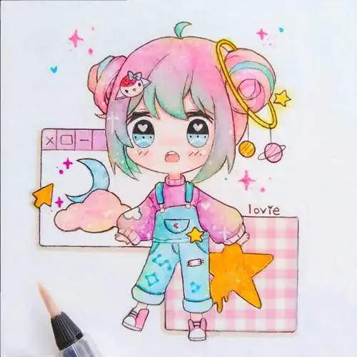 动漫人物画超萌马克笔动漫q版人物手绘