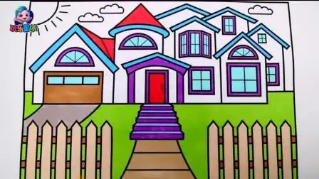 欧式建筑别墅绘画 简笔画给房子的墙壁涂色-少儿-高清完整正版视频
