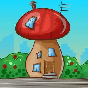 卡通房子形状的蘑菇照片