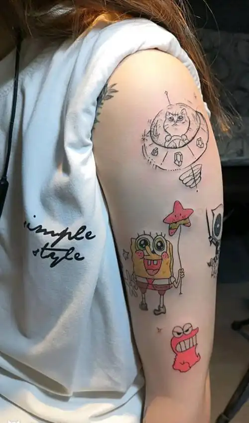 海绵宝宝纹身图片_手部手臂卡通纹身图案