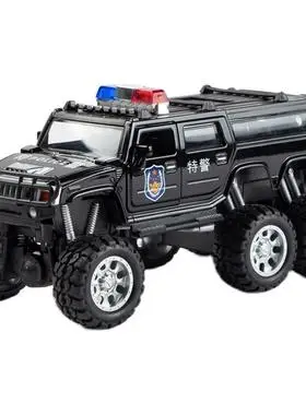 仿真六轮悍马警车合金车模大轮特警车男孩儿童玩具车110汽车模型
