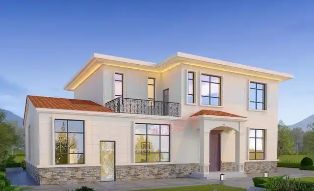 第二款:陕西农村现代风二层平屋顶别墅 风格:现代风;尺寸:12*10米