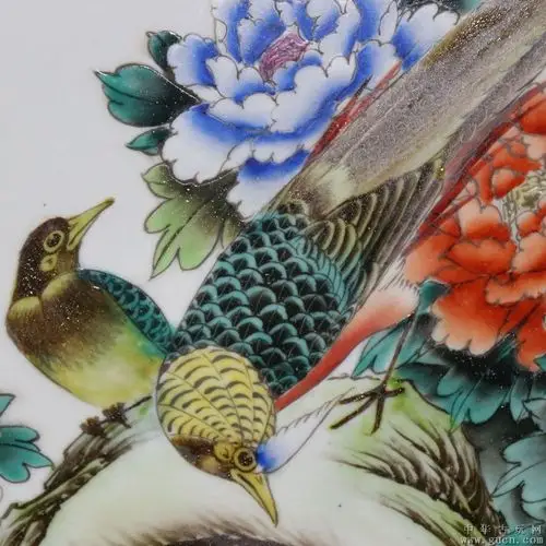 民国珠山八友程意亭作品锦堂富贵粉彩牡丹瓷板画