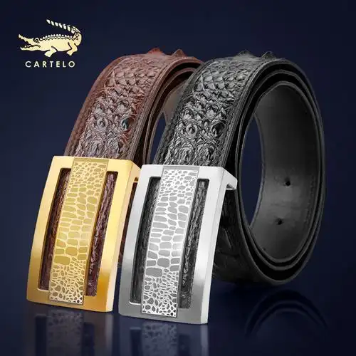 cartelo卡帝乐鳄鱼皮带男真皮自动扣腰带h字母扣裤带男士中青年潮