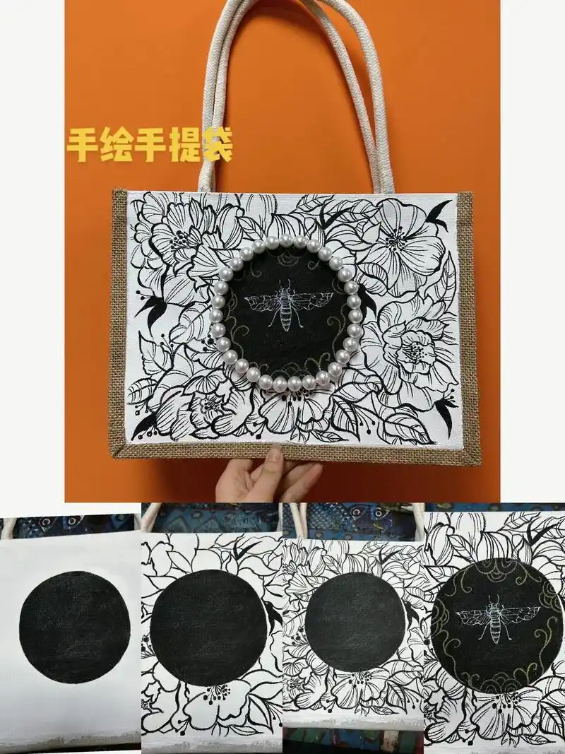 手绘托特包来了!#无印良品麻袋 #手绘#手绘帆布包 - 抖音