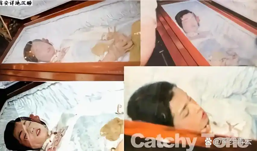 只见翁美玲穿着旗袍,化着浓妆,安详地躺在棺里,脸上看不出一丝痛苦