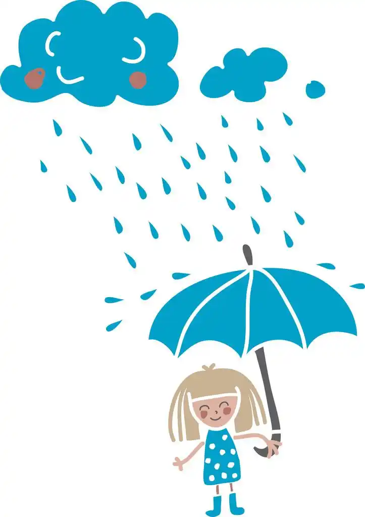 雨下的可爱的卡通女孩