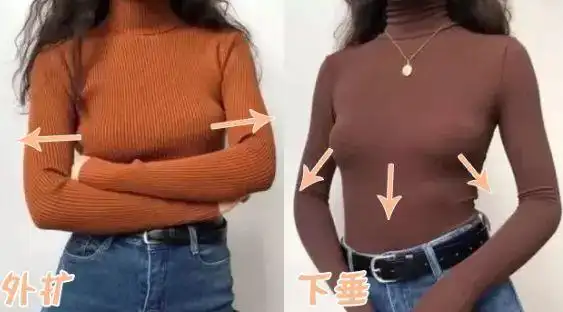 原因就是乳房的纤维组织无法承托腺体组织的增长就导致乳房下垂外扩