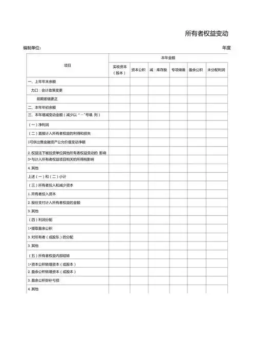 所有者权益变动表标准格式