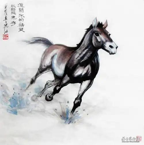 国画家姚迪雄写意马作品