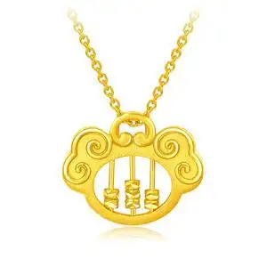 古法老金如意吊坠越南沙金3d黄金色国潮算盘如意锁项链