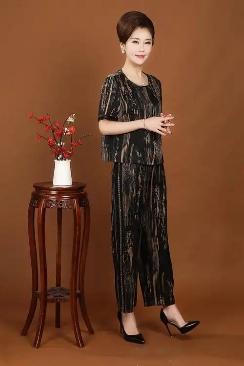 洋湖轩榭 新款中老年女士真丝香云纱套装宽松原创时尚经典款桑蚕丝两