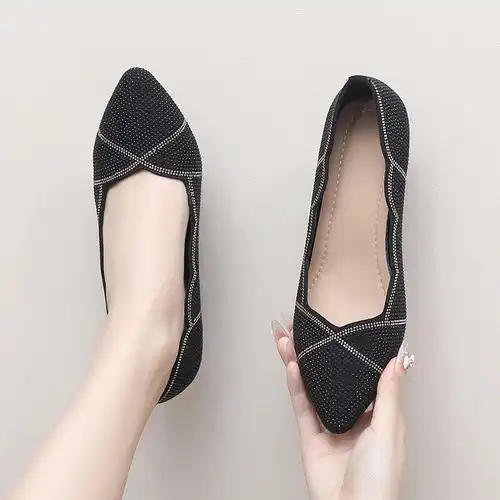 牛反绒水钻大码单鞋313233小码中跟真皮时装单鞋一脚蹬小皮鞋