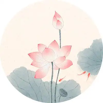 唯美古风手绘荷花植物元素中国风古风中国风唯美