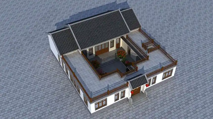 四合院设计图,精美四合院图纸,一层四合院别墅_盘古建筑