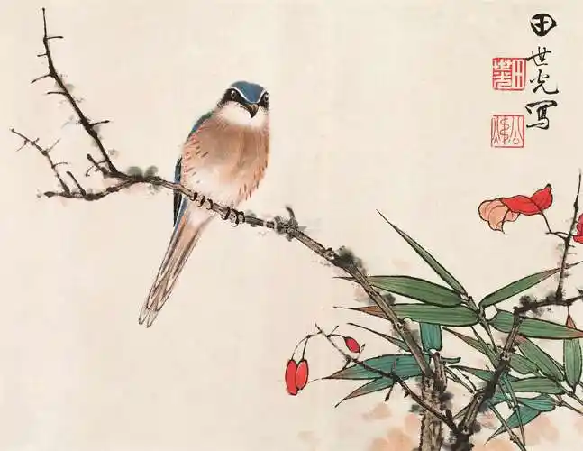 花鸟立轴设色纸本田世光