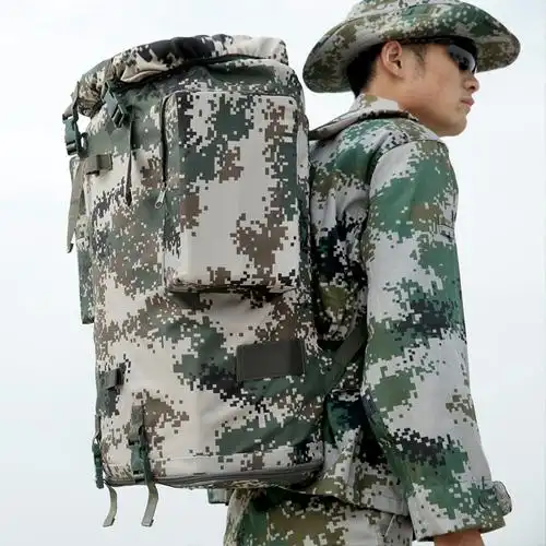 军人用品07迷彩背囊男70l大容量双肩战术背包01b寒区配发正品军包