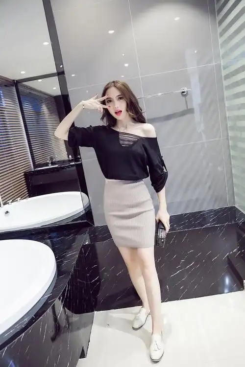 【图】伊丽丝菲主流时尚女装-性感时尚夜店v领露肩破洞七分袖针织衫