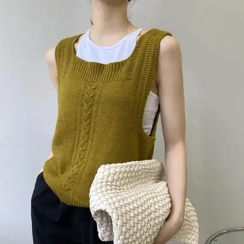 嘉织淑女气质穿搭厚款马甲8188 方领毛线针织女背心春秋外穿