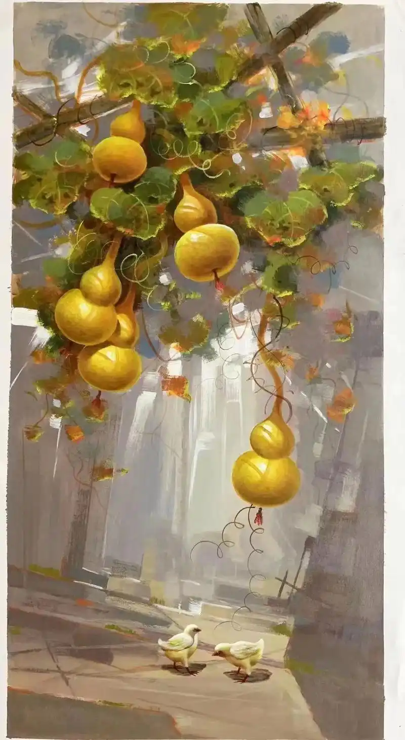 手绘油画葫芦,福禄,五福临门寓意很好的挂画#手绘油画 #纯手 - 抖音