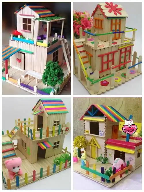 雪糕棒模型制作 学生手工材料家具摆件 小楼小房子套装材料包包邮