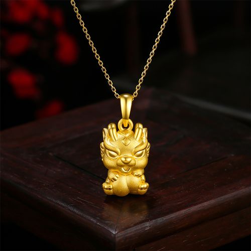 周六福黄金吊坠女足金定价福禄金龙3d硬金生肖龙挂坠官方正品颈饰