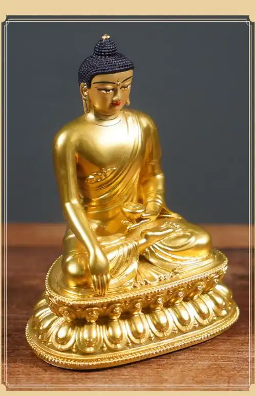 汇德能3寸尼泊尔鎏金释迦牟尼佛像手工纯铜藏传佛教用品家居供奉摆件