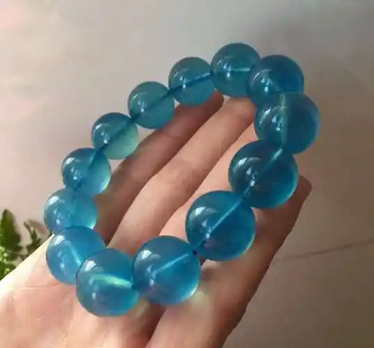 天然收藏级魔鬼蓝海蓝宝单圈手链 颜色艳丽夺目 略带星光猫眼 12mm