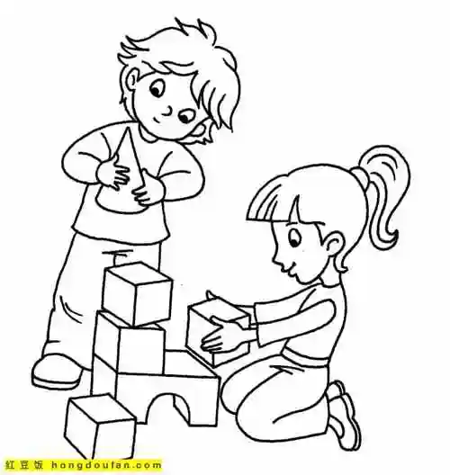 11张幼儿园表演做游戏读书上课卡通涂色简笔画-红豆饭小学生简笔画