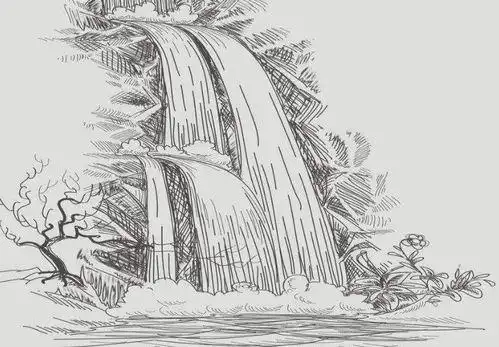 大自然的瀑布简笔画步骤图怎么画望庐山瀑布卡通儿童场景简笔画望庐山