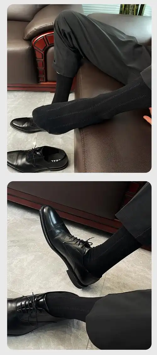 七匹狼袜子4双佐印男士高筒商务纯棉春季薄款长筒正装西装黑色袜子男