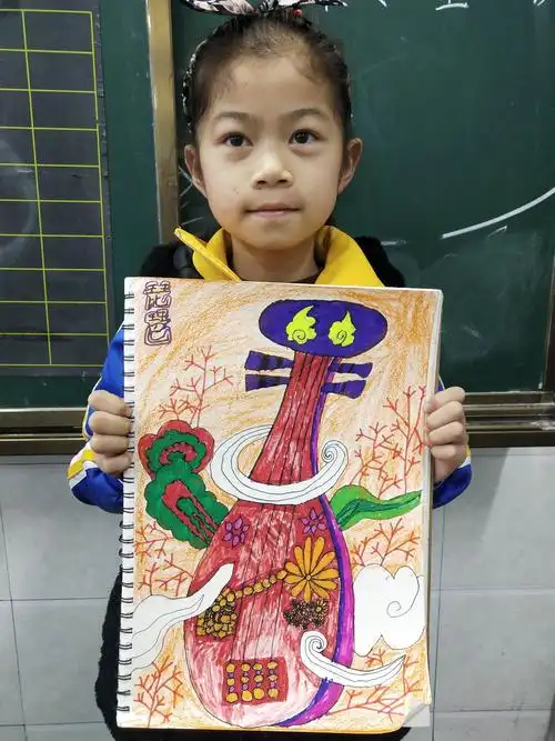 《琵琶》中国古代乐器,三至六年级学生绘画作品