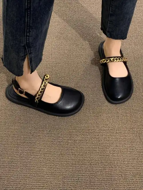 可盐可甜75金属链73圆头玛丽珍鞋