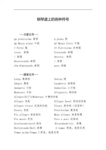 钢琴谱上的各种符号