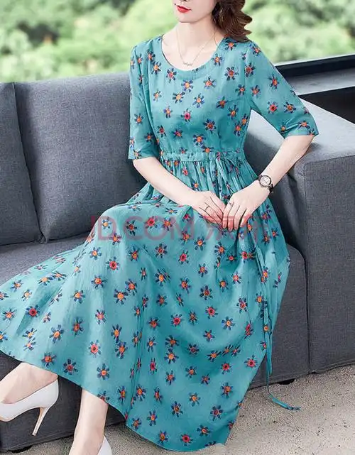 夏装苎麻亚麻棉麻女装女王轻奢素订苎麻连衣裙女2020年新款夏高端大码