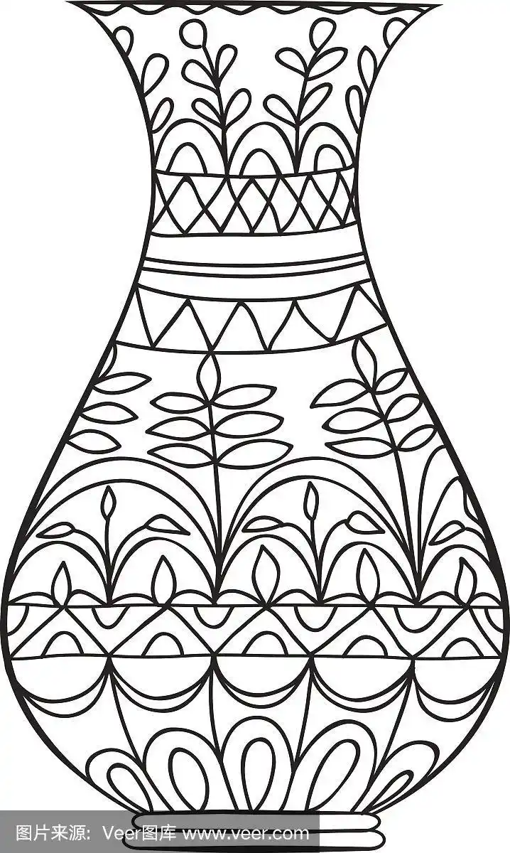 黑色的涂鸦花瓶.成人着色页面.