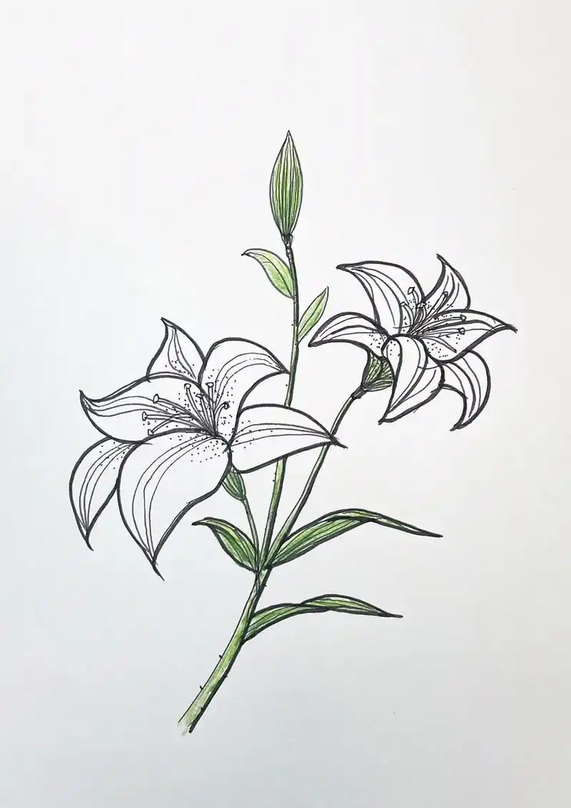 抖音图文来了 #一起学画画 #少儿创意美术 #百合花画法  - 抖音