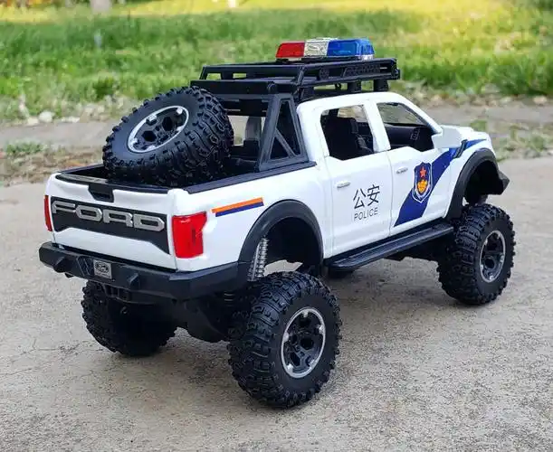 32福特猛禽大轮带减震合金汽车模型仿真公安特警车玩具金属车模定制款
