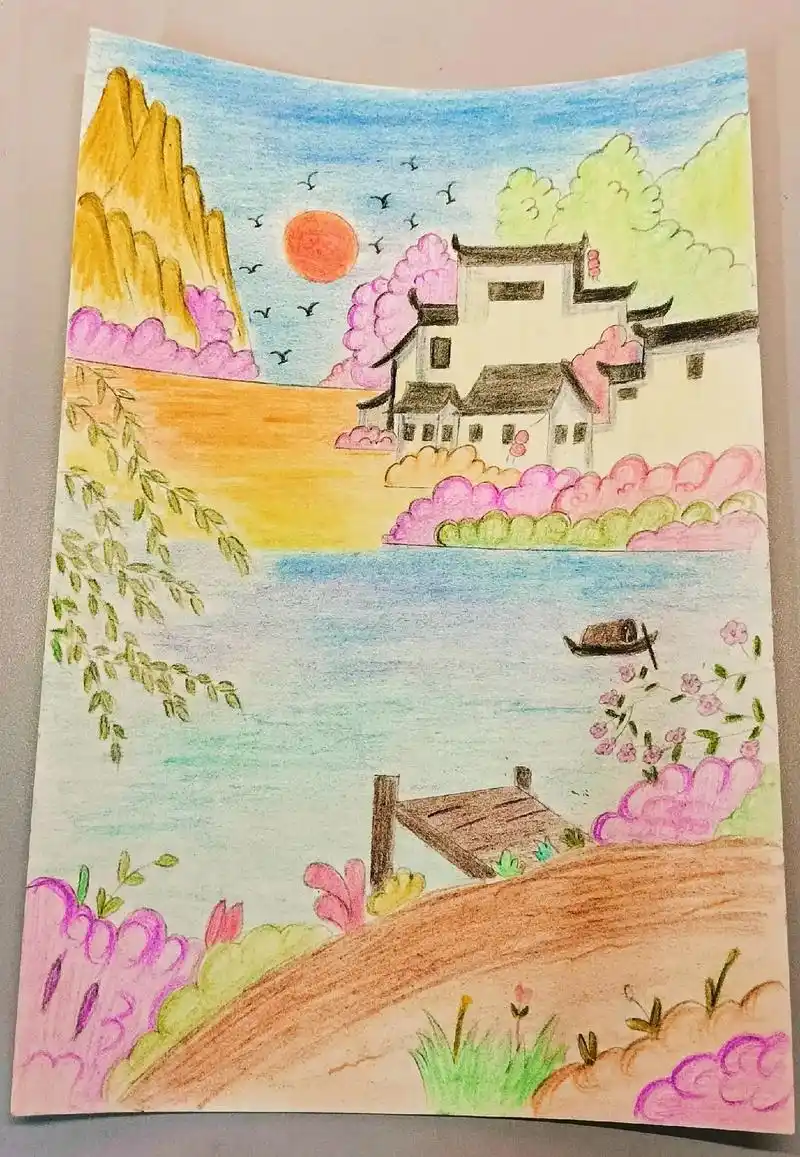 风景画.临摹@爱画画的魔羯(小红书) #风景画#简笔画教程# - 抖音