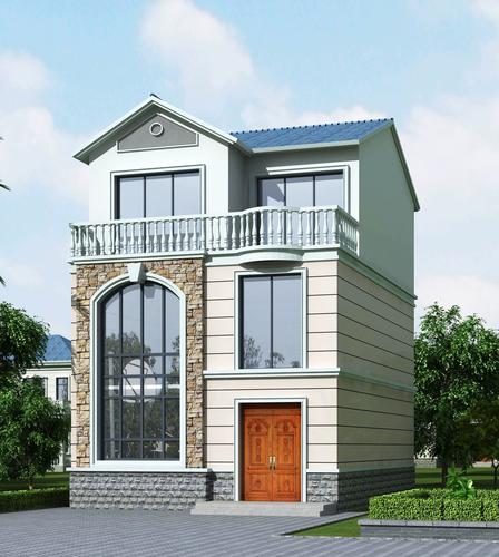 三层现代风格自建房别墅设计网红建筑效果图坡屋顶美式欧式全套施