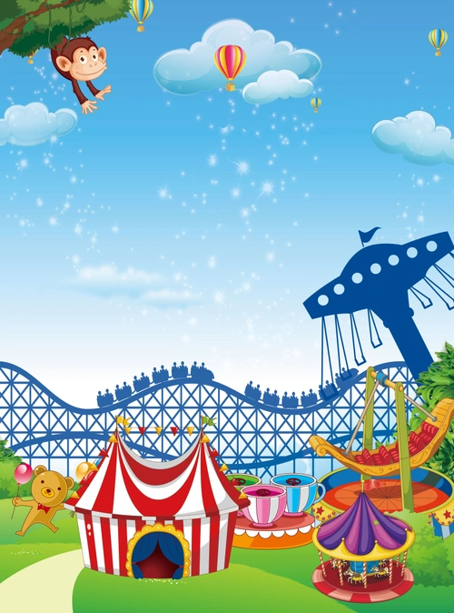 手绘儿童乐园马戏团过山车背景素材