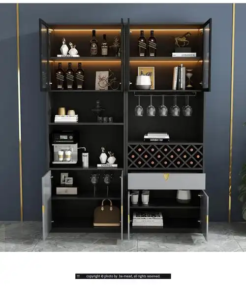 卡罗阁2021新款现代简约靠墙酒柜餐边柜一体北欧客厅家用玻璃门红酒柜