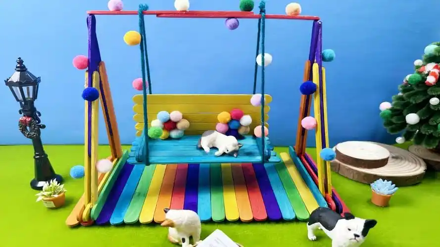 如何用 雪糕棍制作彩色的秋千 创意手工diy