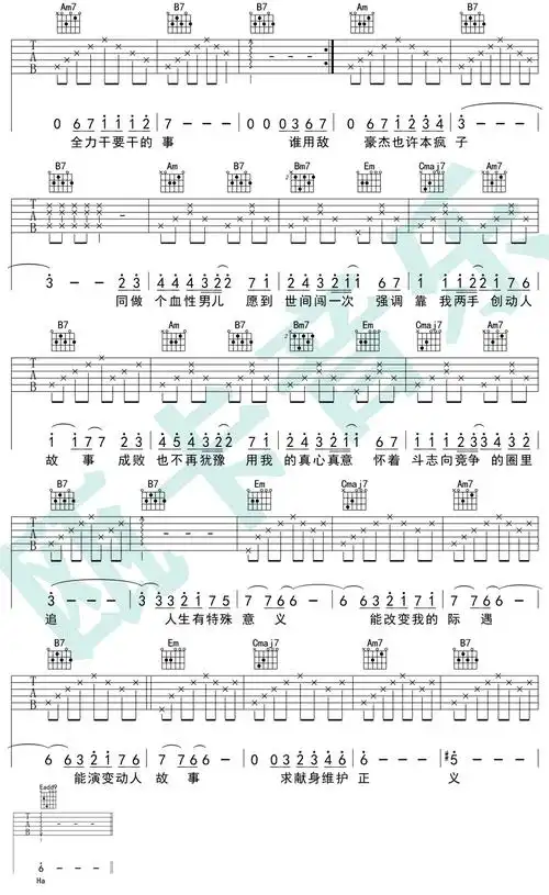 真的汉子吉他谱(图片谱,林子祥,弹唱,粤语)_吴业坤(kwan gor / james