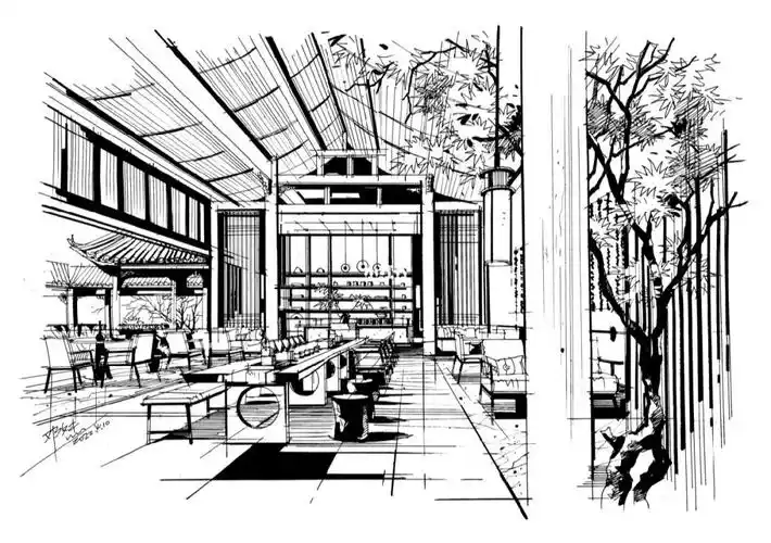 实景转绘手绘透视#环艺考研  #快题设计  #室内设计  #茶室设计