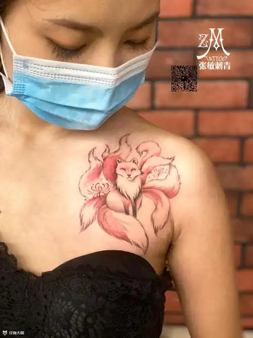 九尾狐_纹身图案手稿图片_张敏的纹身作品集