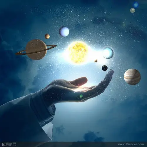 一只手托着太阳系行星创意高清图片