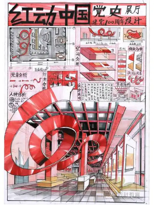 环艺室内手绘考研快题设计—展厅设计分享