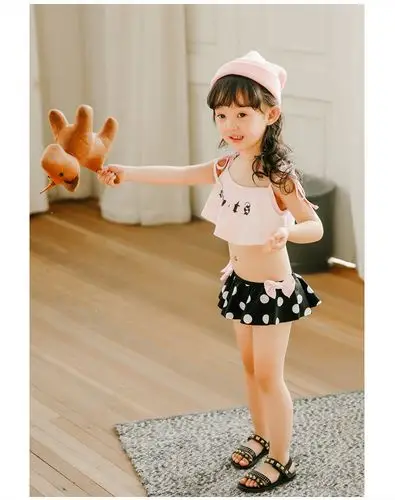 新款儿童泳衣女童女孩裙式分体游泳装可爱宝宝比基尼温泉泳衣