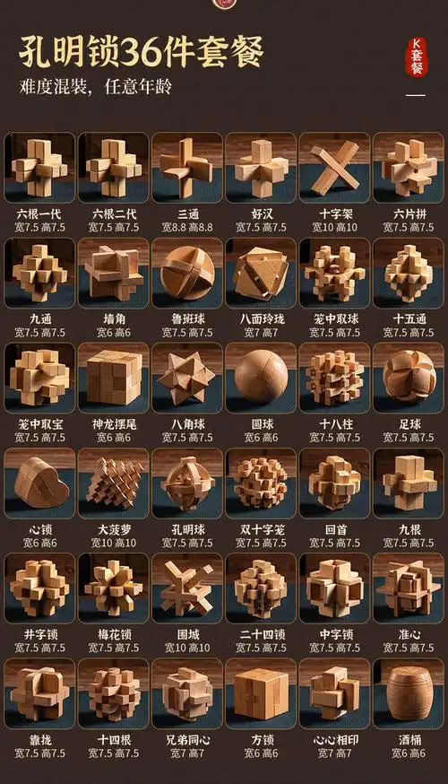 华溢驰晟鲁班锁孔明锁榉木解锁解环儿童全套玩具小学生十级难度大号